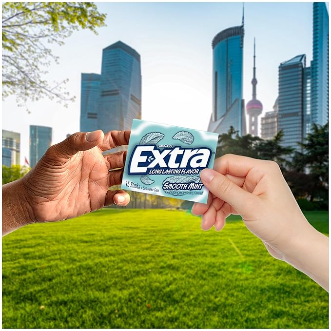Extra Gum Smooth Mint Sugarfree Gum Bulk, Individually Wrapped, Perfect for Fresh Breath at School, Work, and Travel, 15 Count, Pack of 10