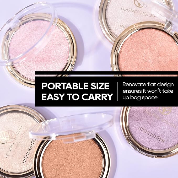 Baked Highlighter Powder Palette, Makeup Highlighter Powder Palette Sheer Shimmering Finish Face Highlighters Makeup Iluminadores de Maquillaje #05 Gold Brown