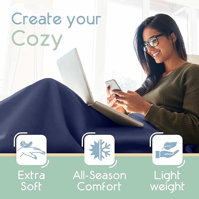King Size Microfleece Blanket - All-Season Comfort, Supersoft Lightweight Throw for Bed, Couch, Sofa or Travel, Pet-Friendly, Navy