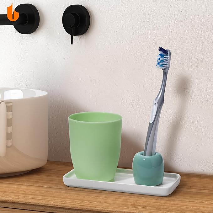 Urbanstrive Ceramic Toothbrush Holders for Bathrooms, Sleek Tooth Brush Holder Toothbrush Stand Tooth Brushing Holder, Portable Bathroom Accessories Organizer, Bright Green, 1 Pack