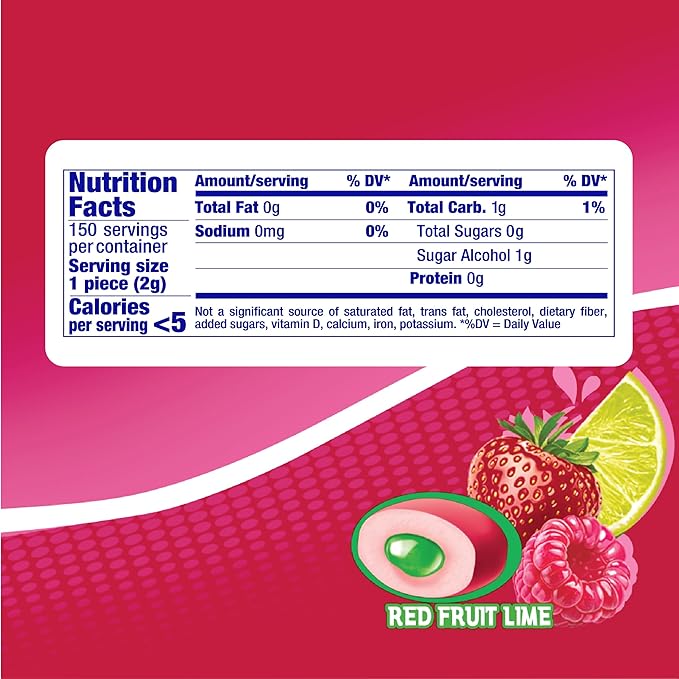 Mentos Sugar-Free Chewing Gum, Tropical, Red Fruit and Lime, Bulk, 50 Piece Bottle (Pack of 6)