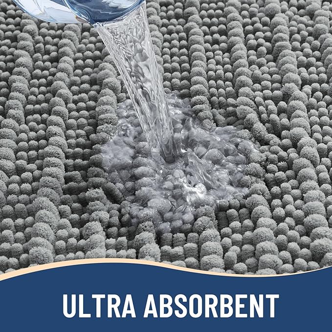 Arotive Luxury Chenille Bathroom Rug Mat, Extra Soft Thick Absorbent Shaggy Bath Rugs, Non-Slip Machine Wash Dry, Plush Bath Mats for Bathroom, Shower and Tub, 24x16, Grey
