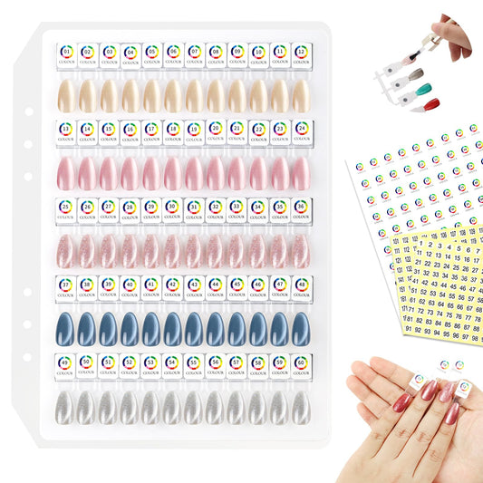 Vnjaoi Magnetic Nail Color Display Book Inside Page with 60 Acrylic Magnetic Nail Display Tips for Nail Art Design Pattern Practice (Cover Not Included)