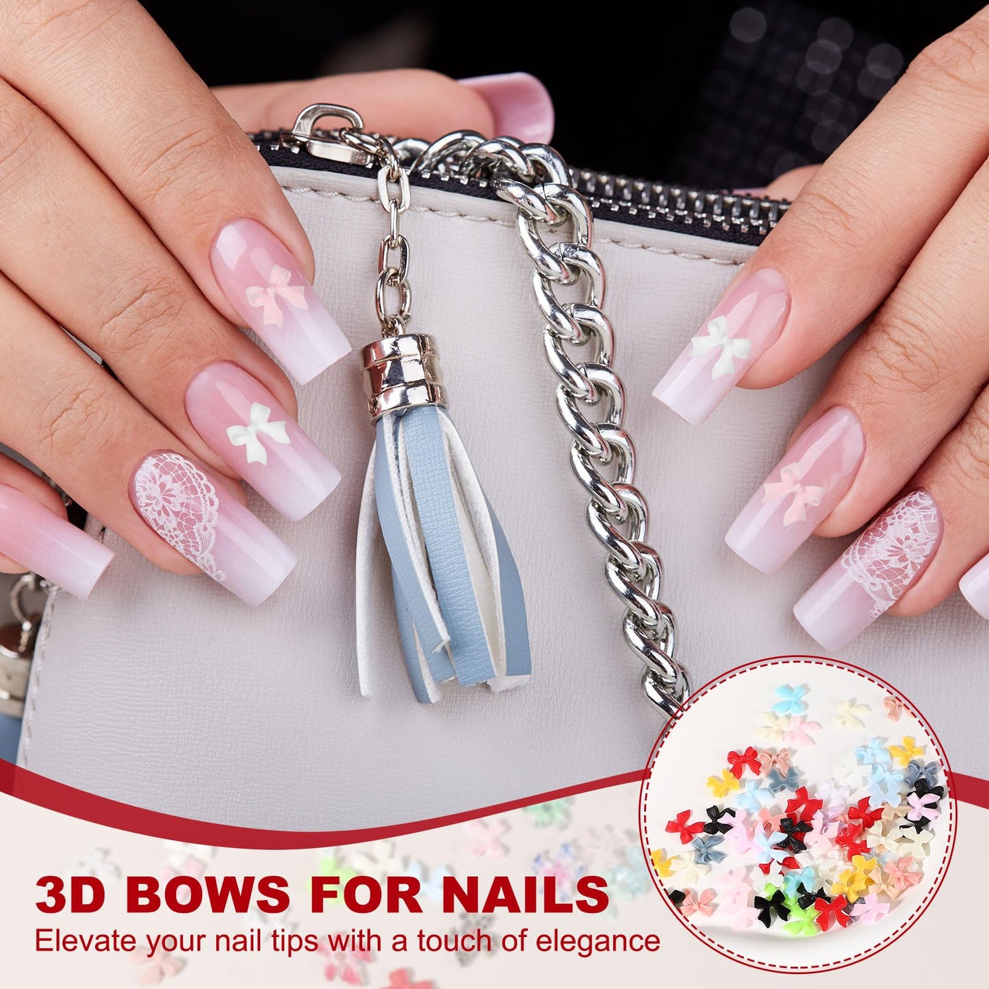 YELARXI Nail Bows, 3D Flowers for Nails Acrylic Resin Bows Art Accessories - Fitting for (DIY Manicure - Tips Decoration - Women and Girls) 100 Pcs & Light Pink