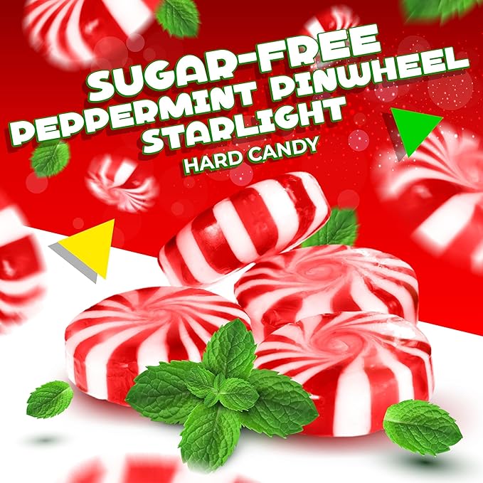 Sugar-Free Peppermint Pinwheel Starlight Mints | 1 Pound Bag | Individually Wrapped Hard Candy 635909