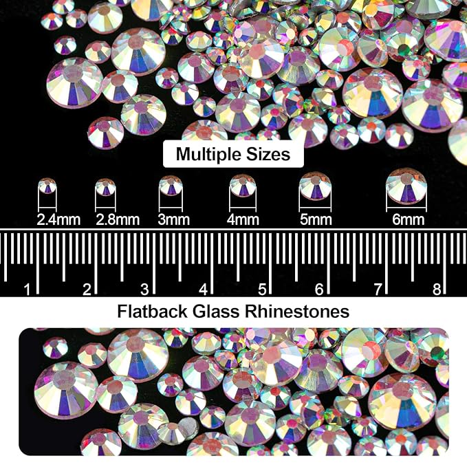 4000PCS Flatback Rhinestones and Half Round Pearls Kit #41, Multi Size Glass AB Crystals, Plastic Flat Back Beige Dome Bead with Pickup Pencil and Tweezer for Nail Art