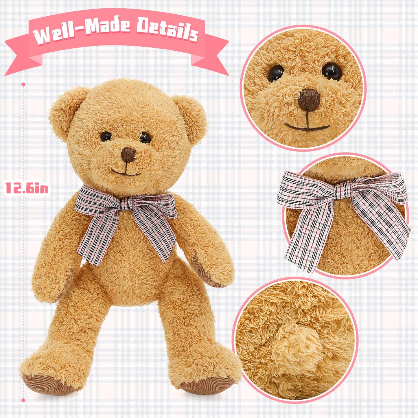MaoGoLan 13 inch Stuffed Animals Bulk Plush Set Toys Bundle Party Favors for Kids Teens Girls - Soft Teddy Bear, Floppy Bunnies, Monkey, Panda - Baby Shower Decor Christmas Easter Gift, 5Pcs