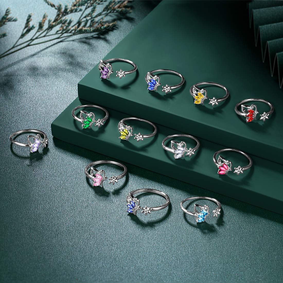 Hipunk Butterfly Red Jewelry Sets Birthstone Women 925 Sterling Silver July-Ruby Birth Stone Animal Butterflies Jewelry Sets/Earring/Ring/Bracelet Set Crystal Birthday Jewelry SS0003R
