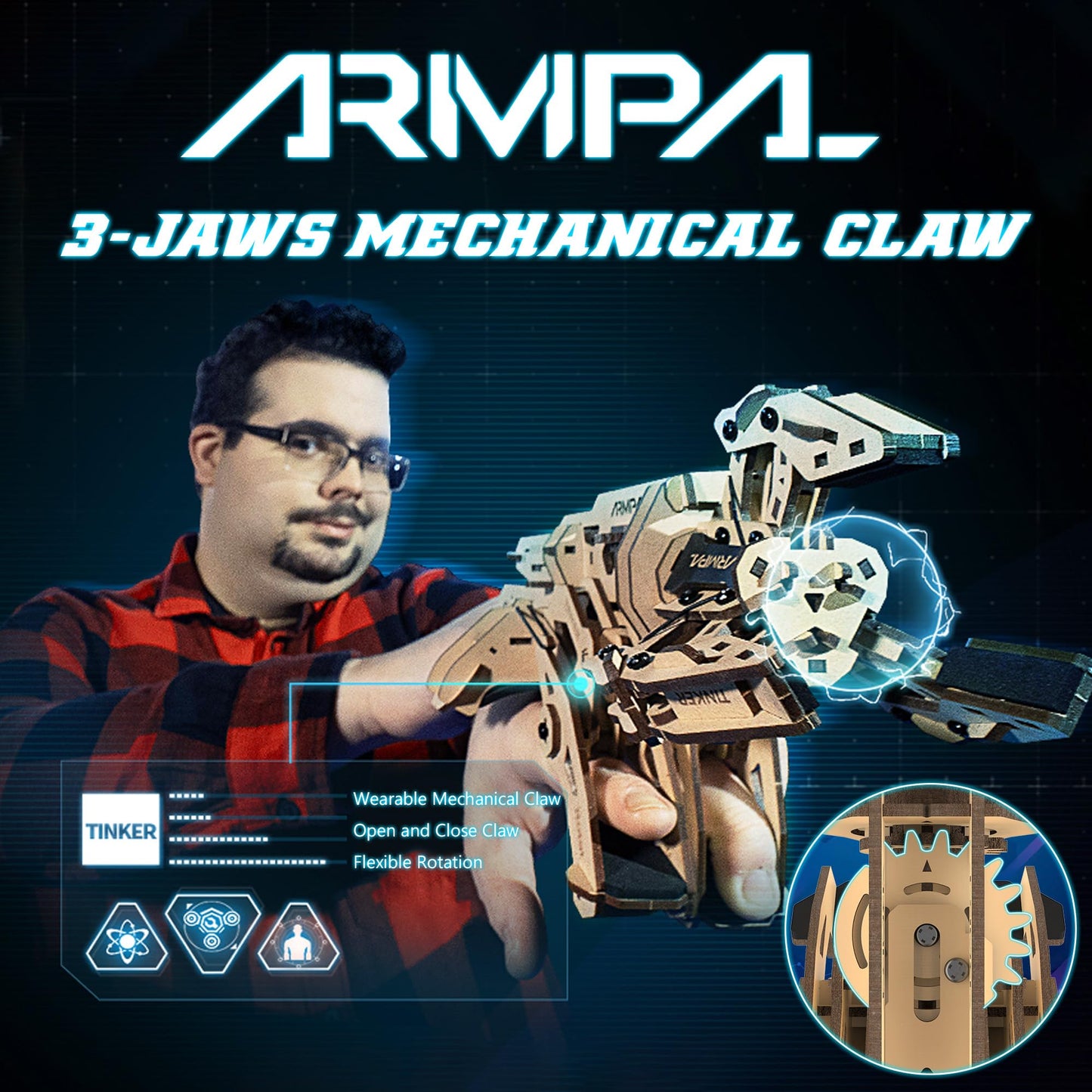 COWVTUJ ARMPAL Mechanical Claw Model Kit 3D Wooden ClawBot Puzzle for Adults and Teens Self-Assembly Robot Arm Building Kits to Build Laser-Cut Wooden Puzzle Mechanical Toy Realistic Robot Toy Gifts