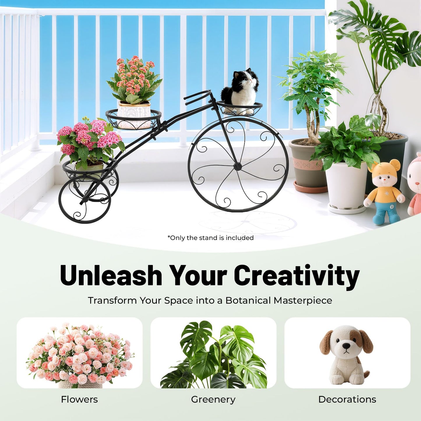 Tricycle Plant Stand, Metal Bicycle Planter With Three Baskets, Flowerpot Holder Bicycle Display Rack Shelf For Entryways, Living Rooms, Sunny Windows, Staircases, Screened Terraces