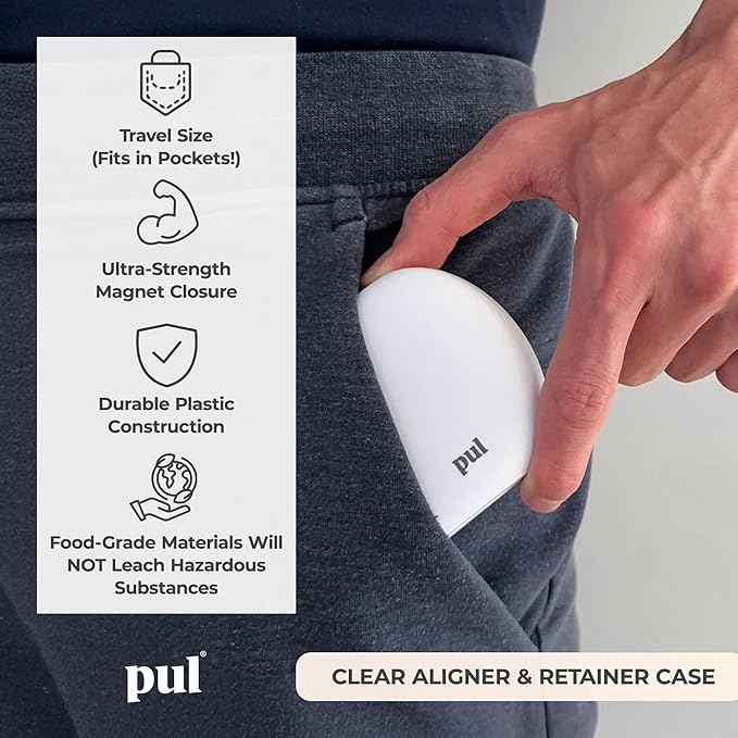 PUL Aligner Care Convenience Kit – Case + 2-in-1 Tool for Invisalign, Retainers, Partial Dentures, Mouth & Night Guards & More – White Case & 2-Pack of White Aligner Seating Chewie & Removal Tool
