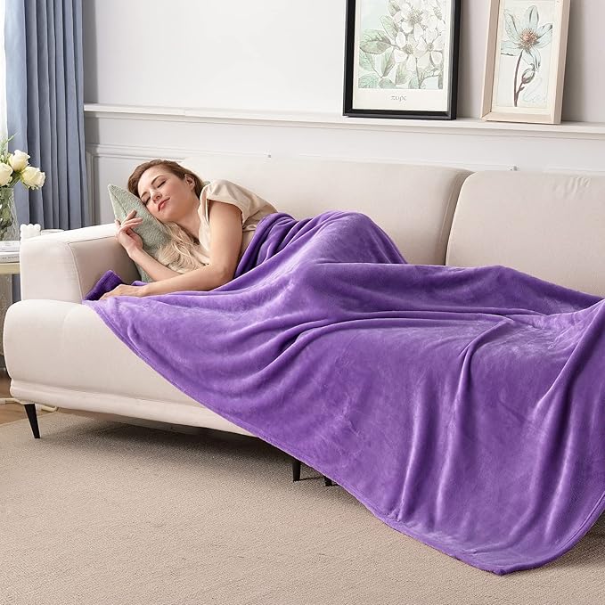 SOCHOW Flannel Fleece Blanket Throw Size, All Season Lightweight Super Soft Cozy Blanket for Bed or Couch, Purple, 50x60 inches
