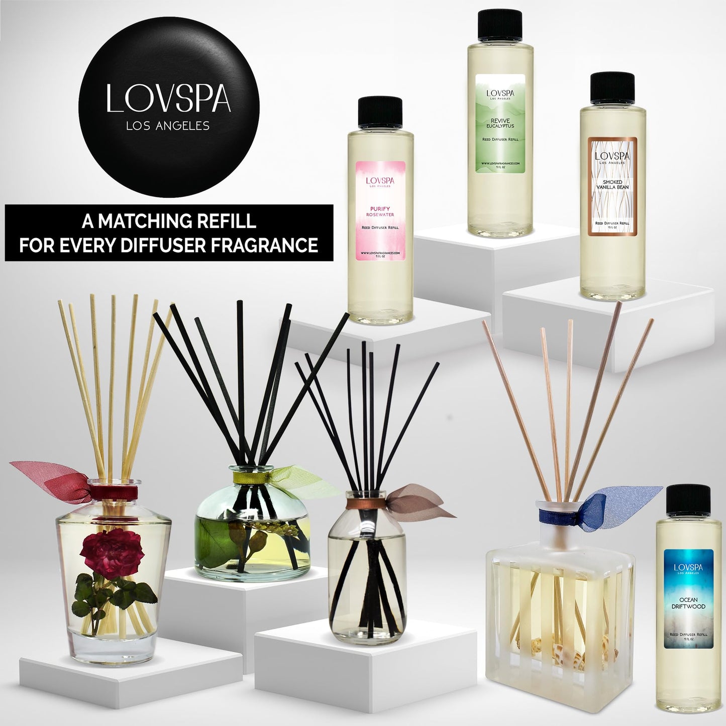 LOVSPA Reed Diffuser Set, Refresh Sicilian Blood Orange Scented Oil Diffuser with Sticks, Home Fragrance Accessories for Bathroom Shelf Decor, Aroma Diffusers for Home or Office Desk, USA Made