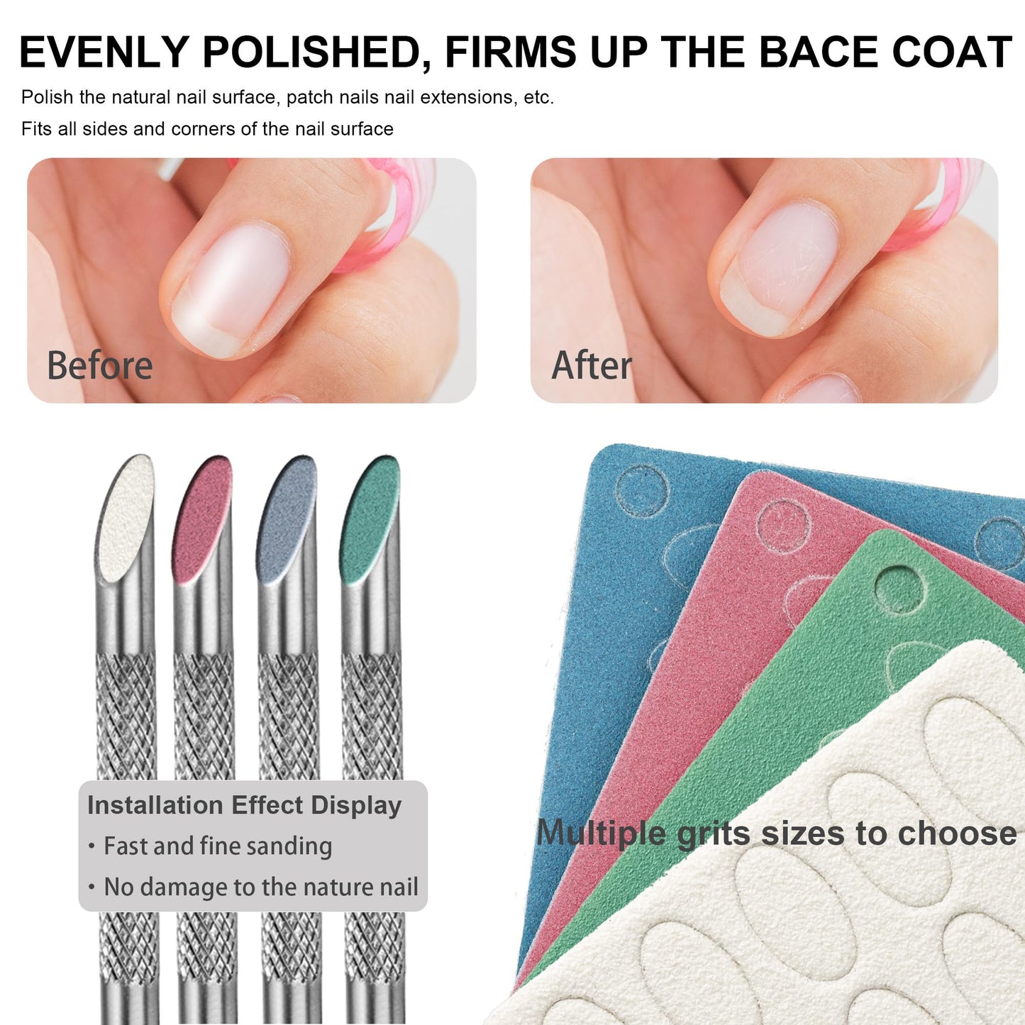 HaimiLiya Pre-treatment Cuticle Pusher, Russian Prep Nail Pushers, Dual Ended Cuticle Remover with 100/180 Grit Sandpaper Sheets, Nail Care for Manicure Pedicure Nail Art