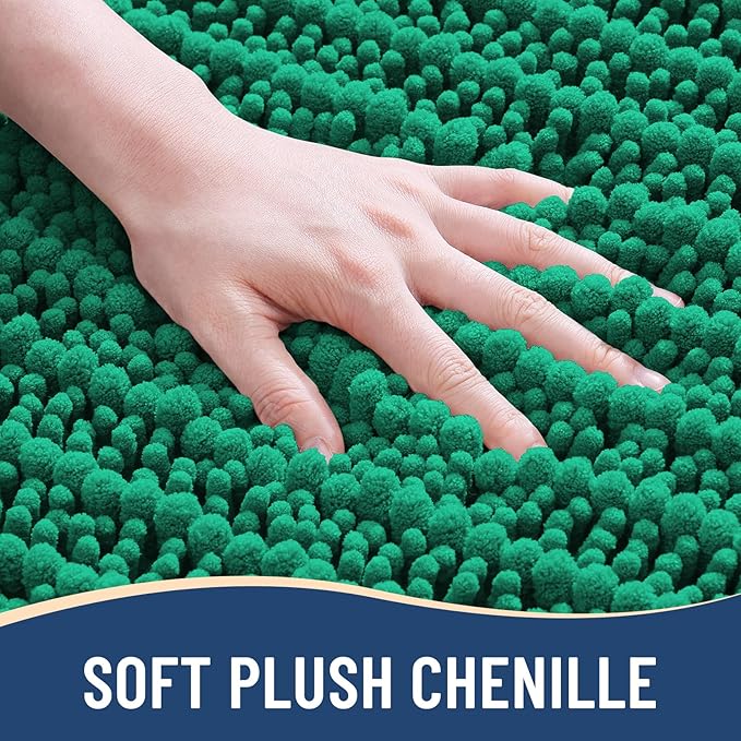 Arotive Luxury Chenille Bathroom Rug Mat, Extra Soft Thick Absorbent Shaggy Bath Rugs, Non-Slip Machine Wash Dry, Plush Bath Mats for Bathroom, Shower and Tub, 47x24, Emerald