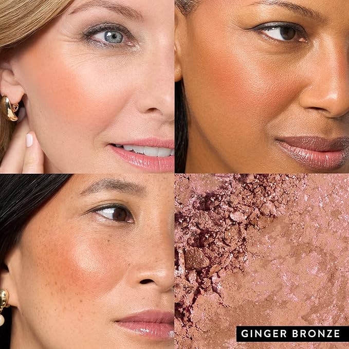 LAURA GELLER NEW YORK Baked Blush-n-Bronze 2-in-1 Bronzer Blush, Ginger Bronze - Retractable Angled Kabuki Brush