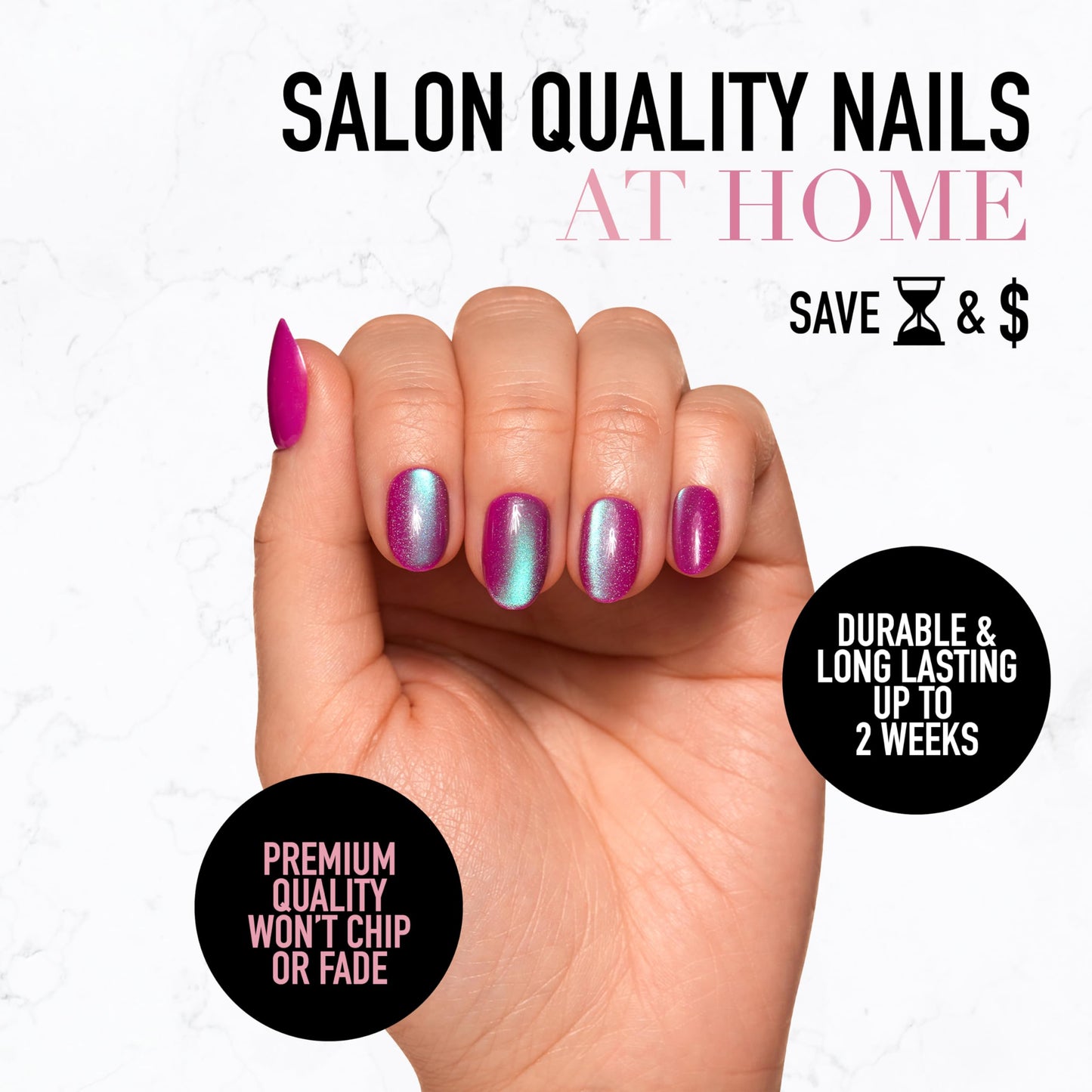 Glamnetic x GLAMZILLA Press-On Nails Bundle - GIVE 'EM GRACE & Berry Fizz | Short Almond Fake French Tip Nails with Gold Glaze | Short Oval Magenta Nails with a Metallic Finish | Nail Kit with Glue an