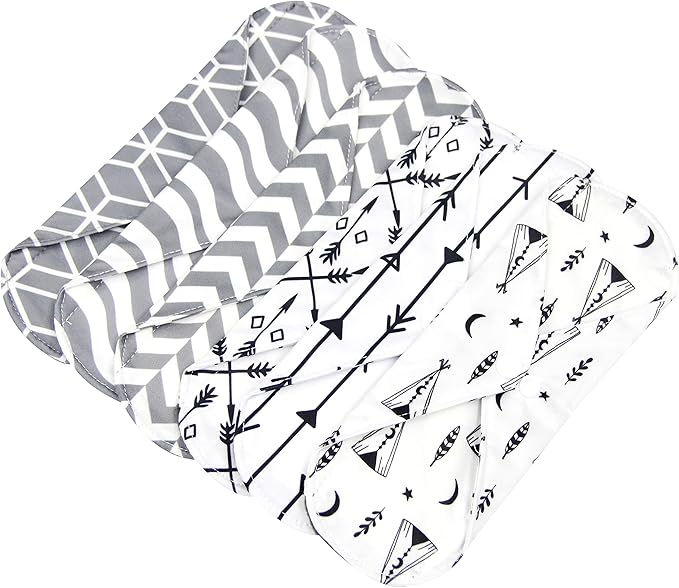 7pcs Set 1 pc Mini Wet Bag +6pcs Absorbent Reusable Sanitary Pads/Washable Cloth Menstrual Pads (L,Grey)