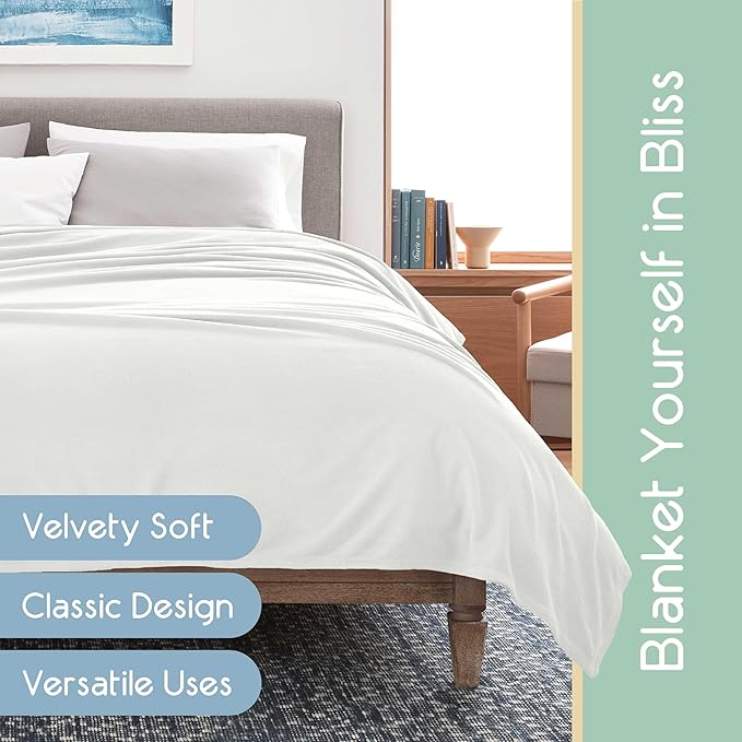 Vellux Twin Size Microfleece Blanket | Fleece Bed Blanket | All-Season Comfort| Supersoft Lightweight Throw Blanket | Plush Throw Blanket for Bed Couch or Sofa | Travel Blanket | Pet-Friendly | White