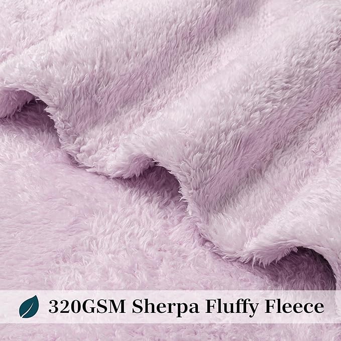 PAVILIA Sherpa Throw Blanket for Couch Sofa, Light Purple Lavender Fluffy Warm Plush Blanket for Bed, Cozy Super Soft Lightweight Throw, Fuzzy Decorative Blanket, All Season Home, 50x60