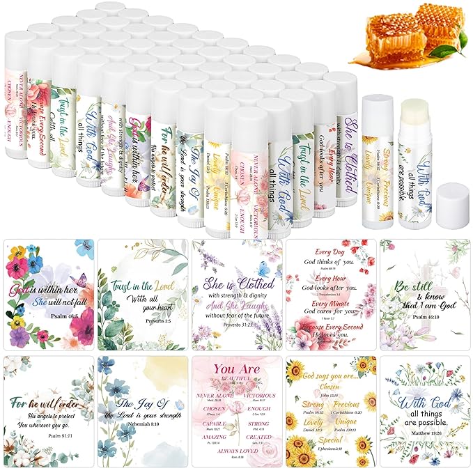 50 Pack Christmas Christian Religious Gifts Bulk Lip Balms for Women Men Church Party Favors Bible Verse Lip Balms with Scripture Gifts for Coworkers Staff Employee Christmas Stocking Stuffers