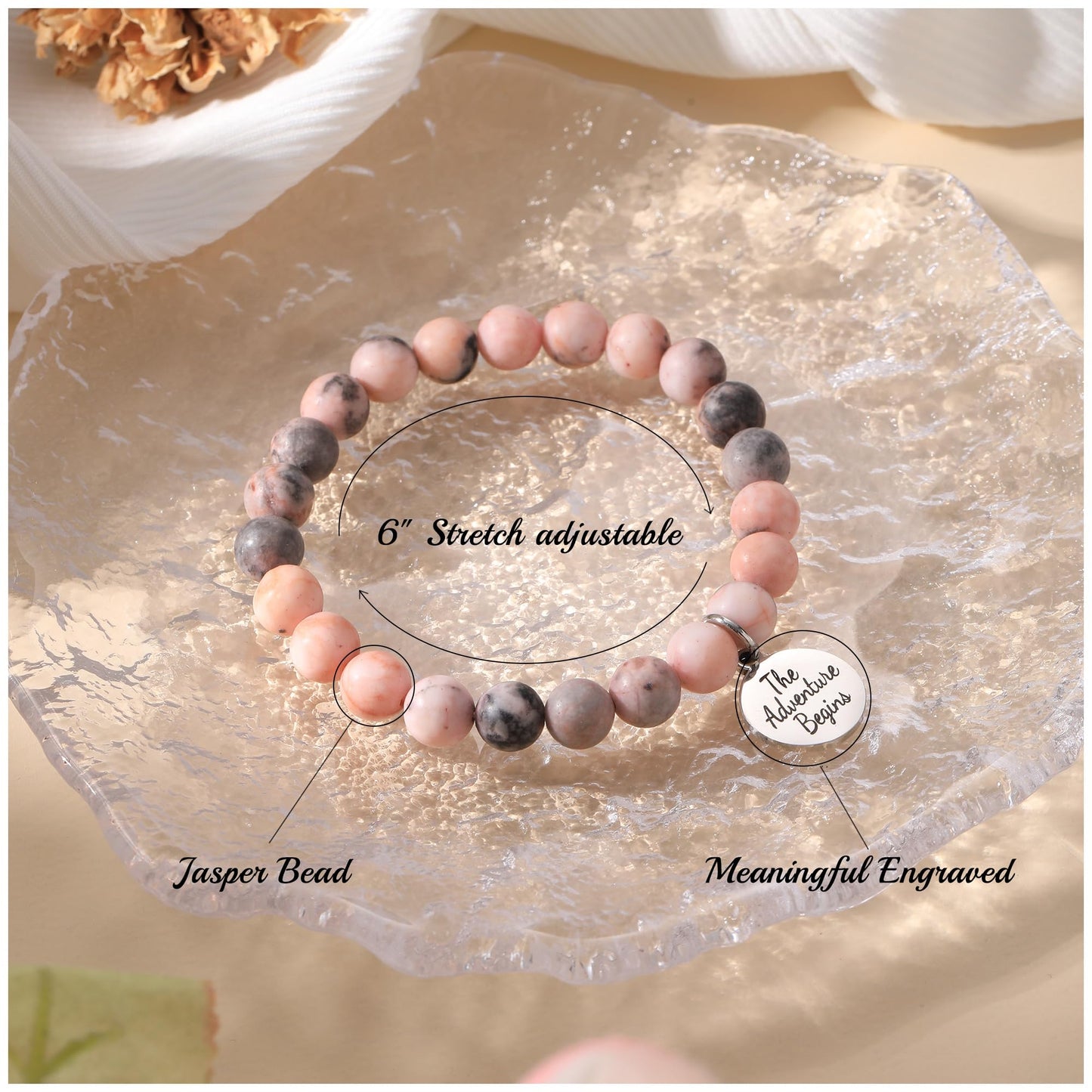 Sistble Graduation Gifts for Teen Girls 5th Grade Graduation Bracelets 2026 Jasper Beaded Bracelets Nature Stone The Adventure Begins Inspirational Gift Jewelry for Niece Daughter