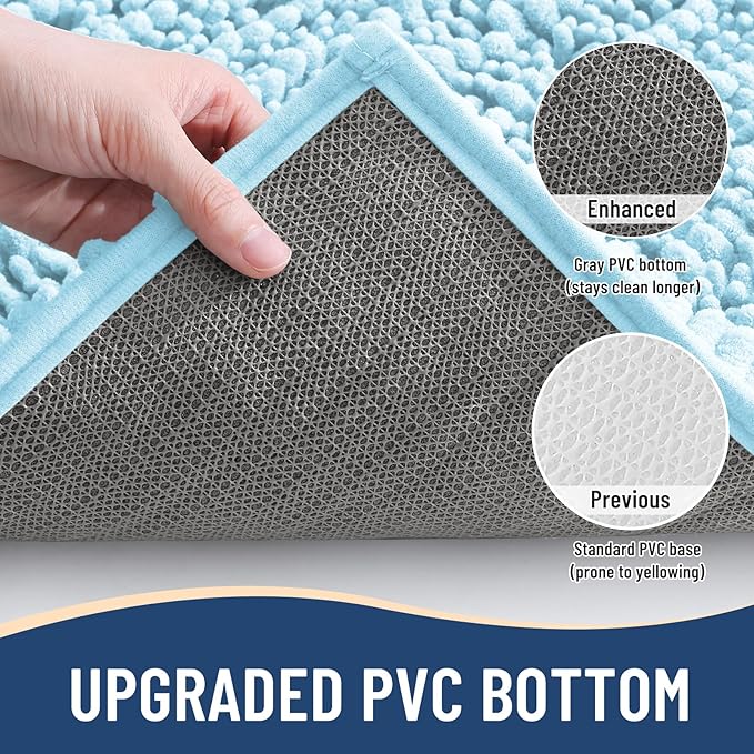 Arotive Luxury Chenille Bathroom Rug Mat, Extra Soft Thick Absorbent Shaggy Bath Rugs, Non-Slip Machine Wash Dry, Plush Bath Mats for Bathroom, Shower and Tub, 30x20, Blue