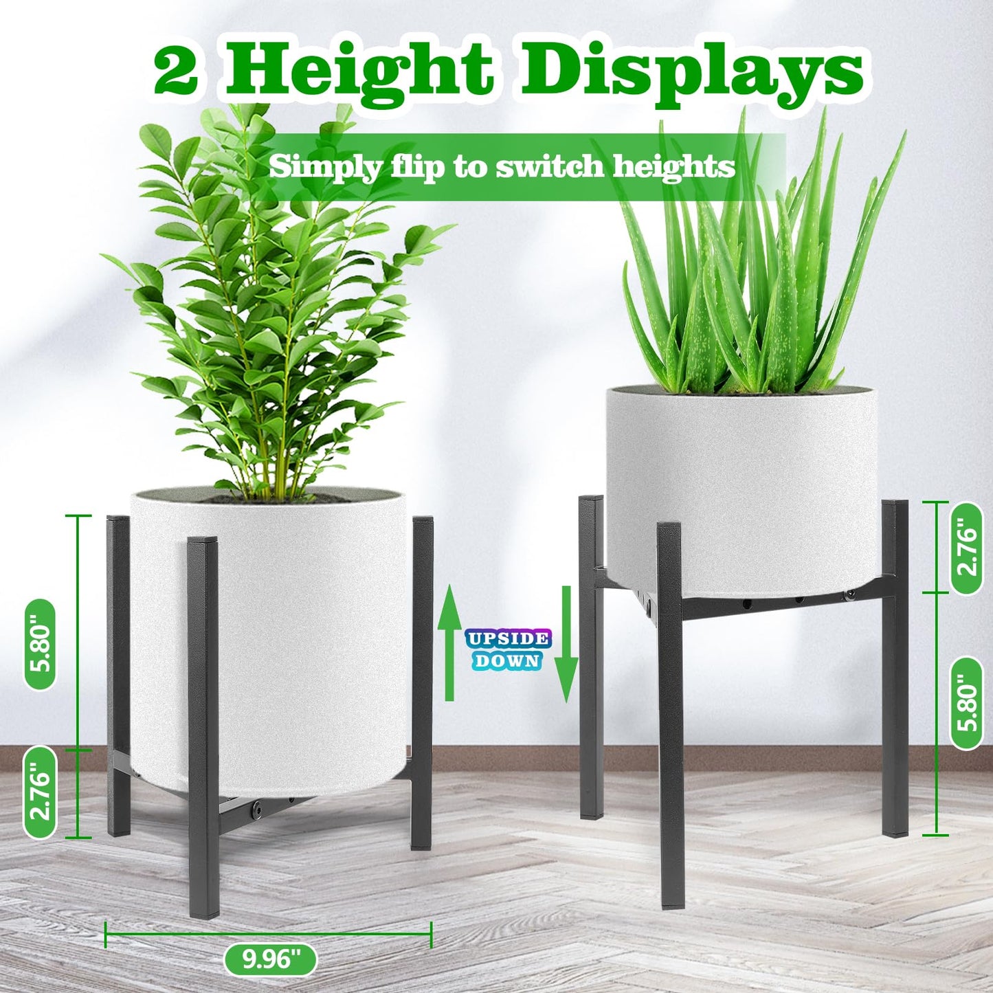 Airpark Plant Stand Indoor Adjustable, Metal Modern Plant Stands, Heavy Duty Stable Plant Pot Flower Holder Indoor Outdoor Corner, Fit 8 9 10 11 12 inch Pots, Black (Pot & Plant Not Included)