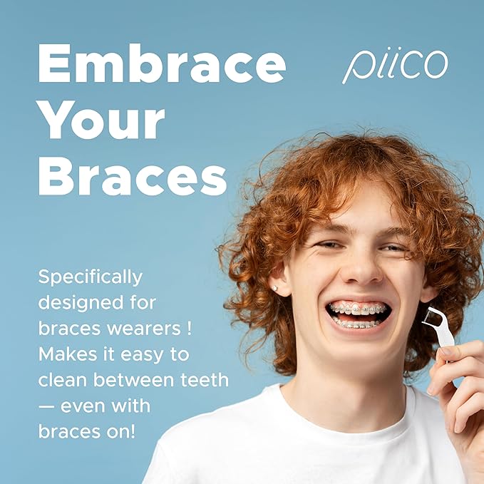 Piico Orthodontic Flosser, Floss Picks Designed for Braces, Unbreakable, Shred-Resistant, Resealable-50 Count