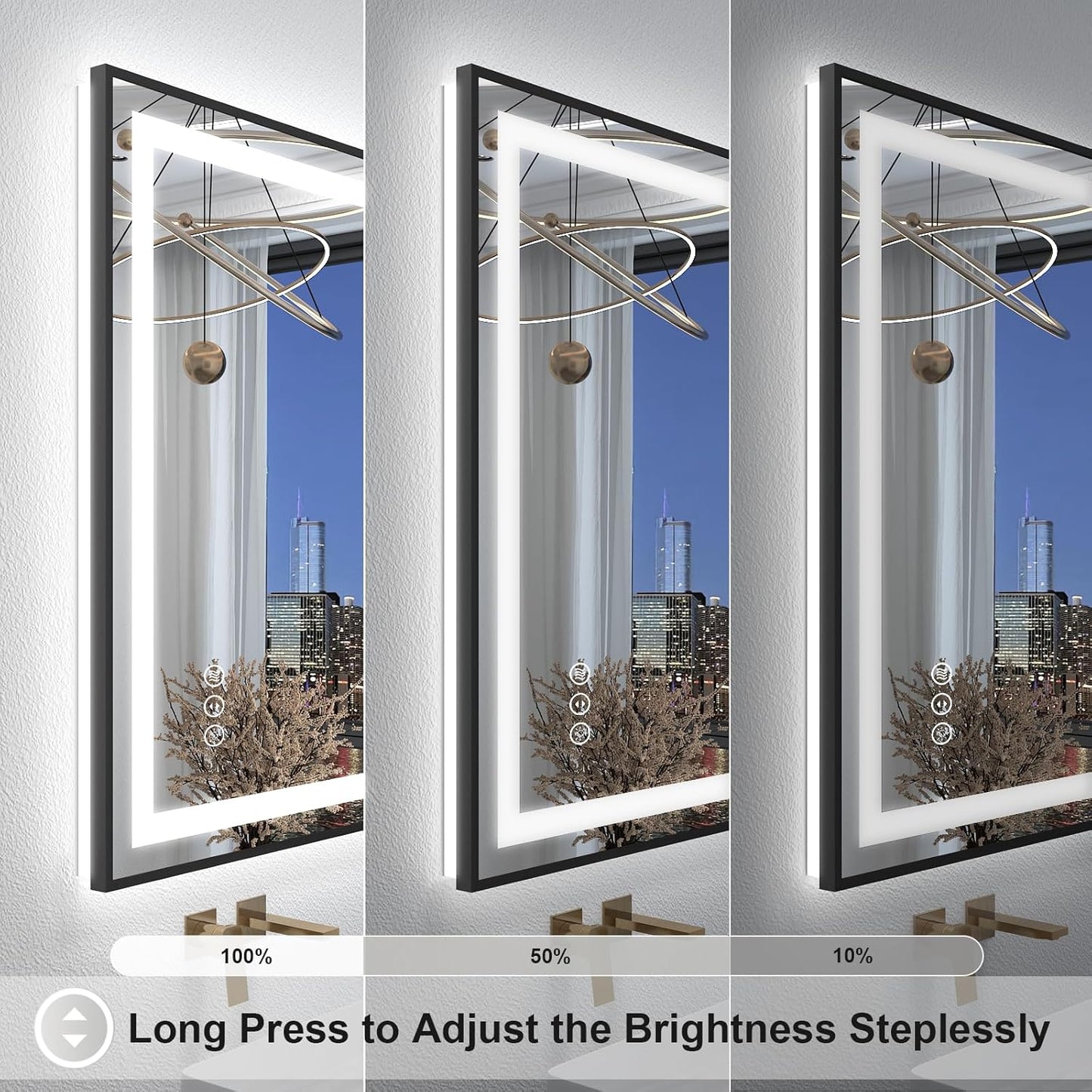 OKPAL 48x40 LED Bathroom Mirror with Front and Backlit, Anti-Fog Lighted Vanity Mirror, Dimmable LED Bathroom Vanity Mirror for Wall with 3 Colors, Memory, Shatter-Proof, ETL Listed