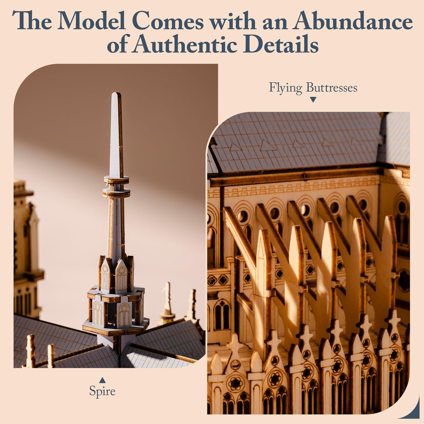 ROBOTIME 3D Wooden Puzzles for Adults, Scale 1: 460 Notre Dame de Paris Building Set, Architecture Wooden Model Kit Creative Gift