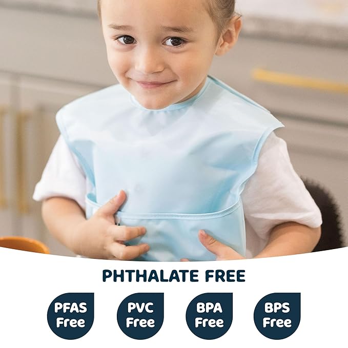 Tiny Twinkle Mess-Proof Baby Bibs for Eating | Waterproof, Wipeable Toddler Bibs with Catch-All Pocket | Feeding Bibs for Girls & Boys(5 Pack, Boy Spring)