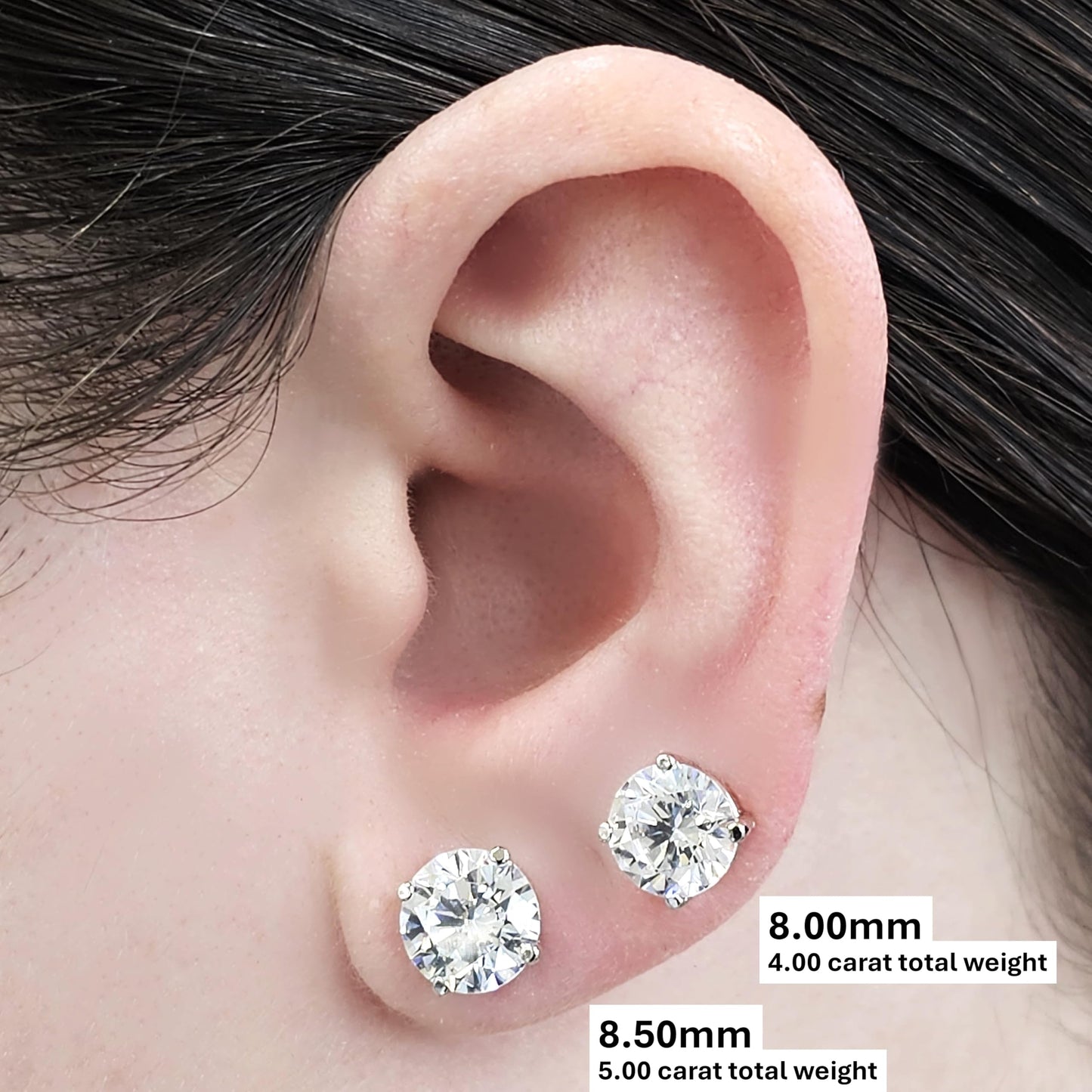 Central Diamond Center 14K Solid Gold Post & Sterling Silver 4 Prong CZ Stud Earrings - Rose Gold Plated - 8.50mm - 5.00cttw
