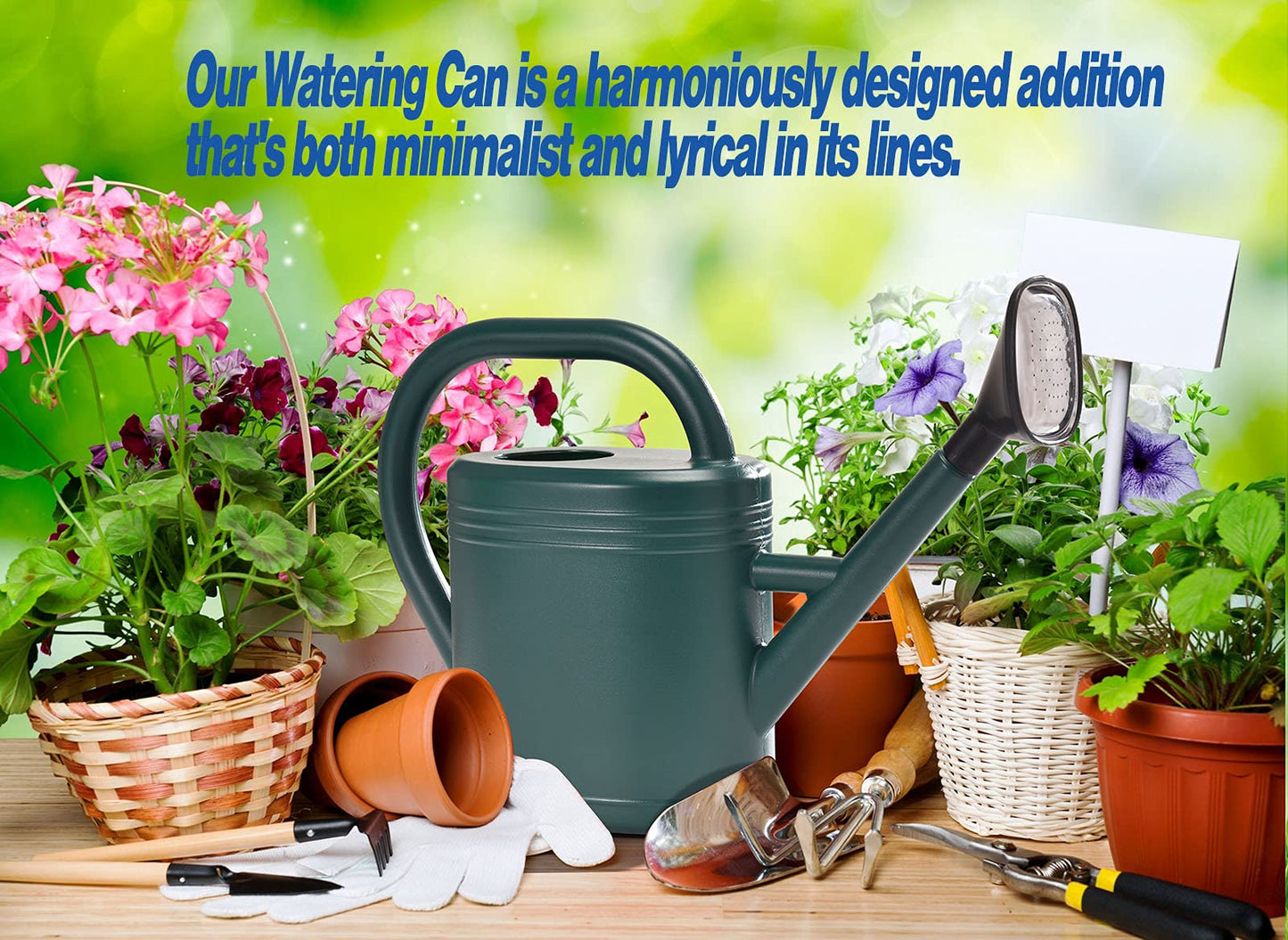 Watering Can 1 Gallon for Garden, Indoor Plants, Outdoor Plant House Flower, Large Long Spout with Sprinkler Head (Grey)