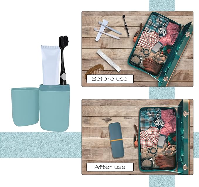 Travel Toothbrush & Toothpaste Case, Toothbrush Travel Holder with Cup Portable Travel Toothbrush Case Holder Toothbrush Travel Container for Camping School Business Trip Bathroom