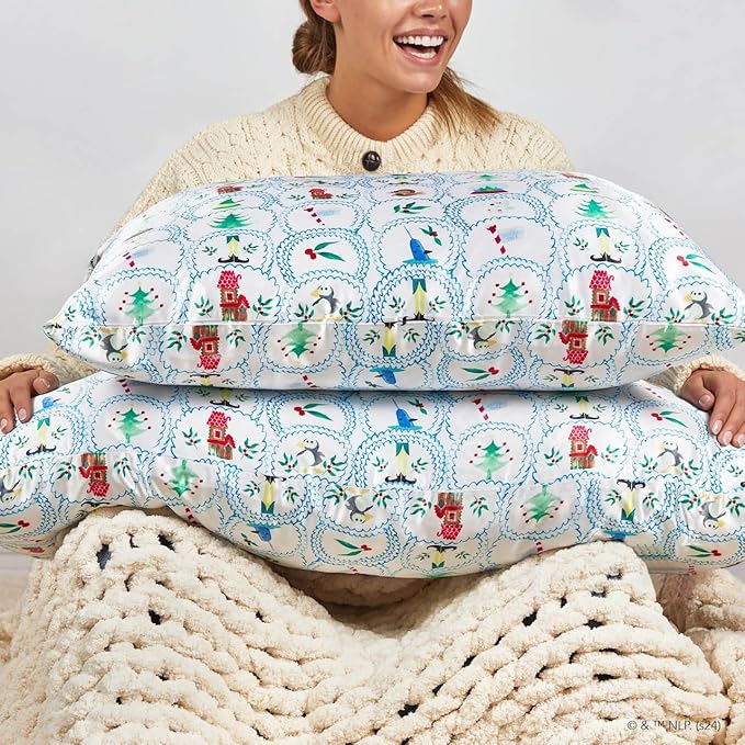 Kitsch x Elf North Pole - Satin Pillowcase with Zipper for Hair & Skin – Softer Than Silk, Cooling Pillow case, Wrinkle-Free, Machine Washable, Queen/Standard (19x26)