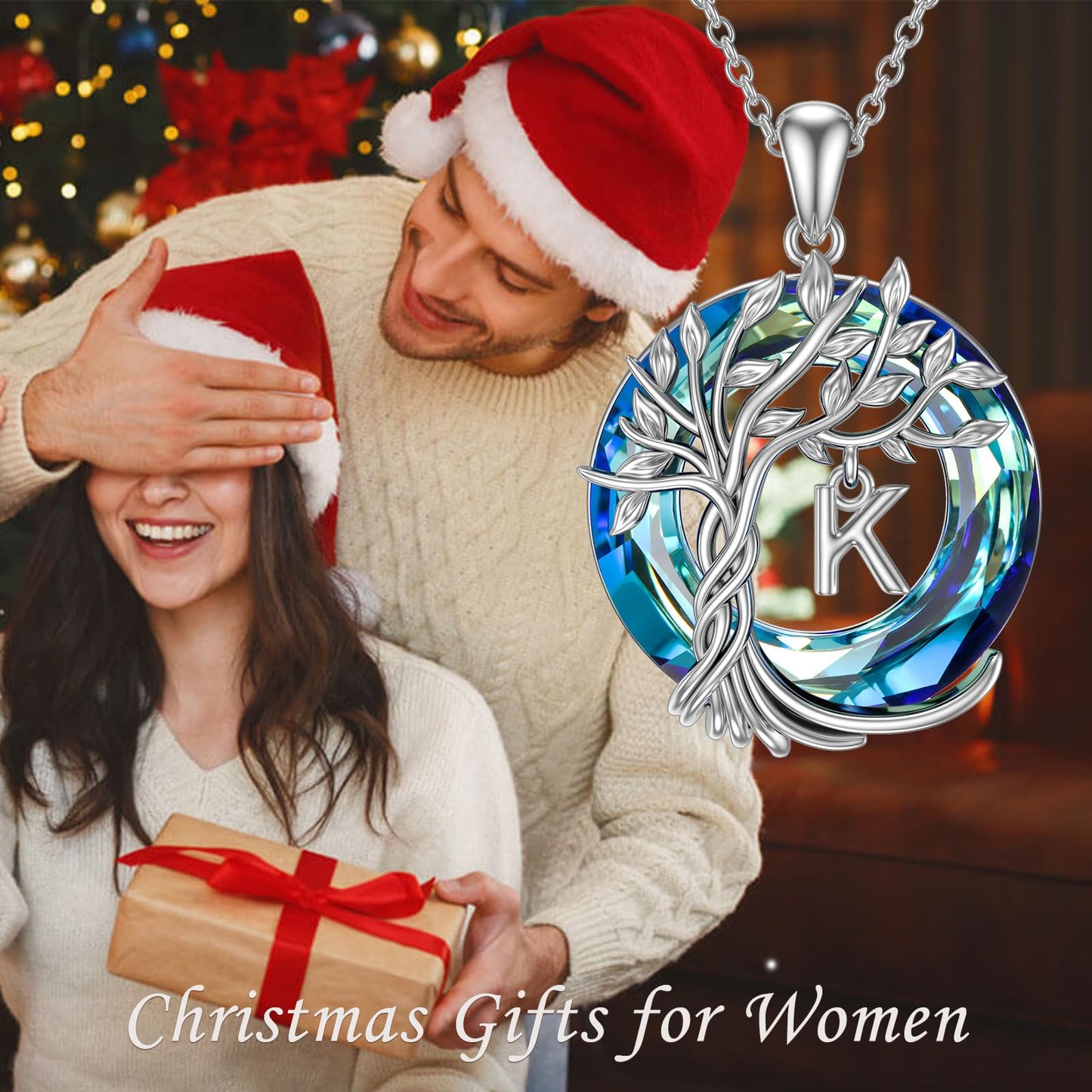 TOUPOP Tree of Life Initial Necklace Gifts for Women Sterling Silver Initial K Letter Jewelry Irish Crystal Pendant Birthday Gifts for Women Her Mom Wife Daughter