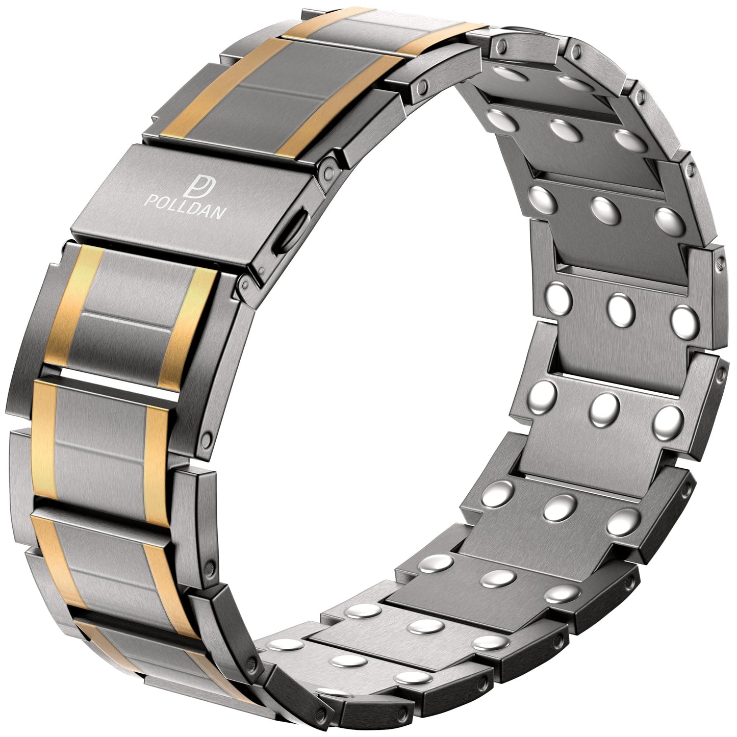 POLLDAN® Mens Magnetic Bracelet with 6200 Gauss Power | 3X Strength Mens Bracelet | Titanium Bracelets for Men with Fold-Over Clasp, Adjustable Length, Gift Box | Mens Wrist Jewelry (Silver&Gold)