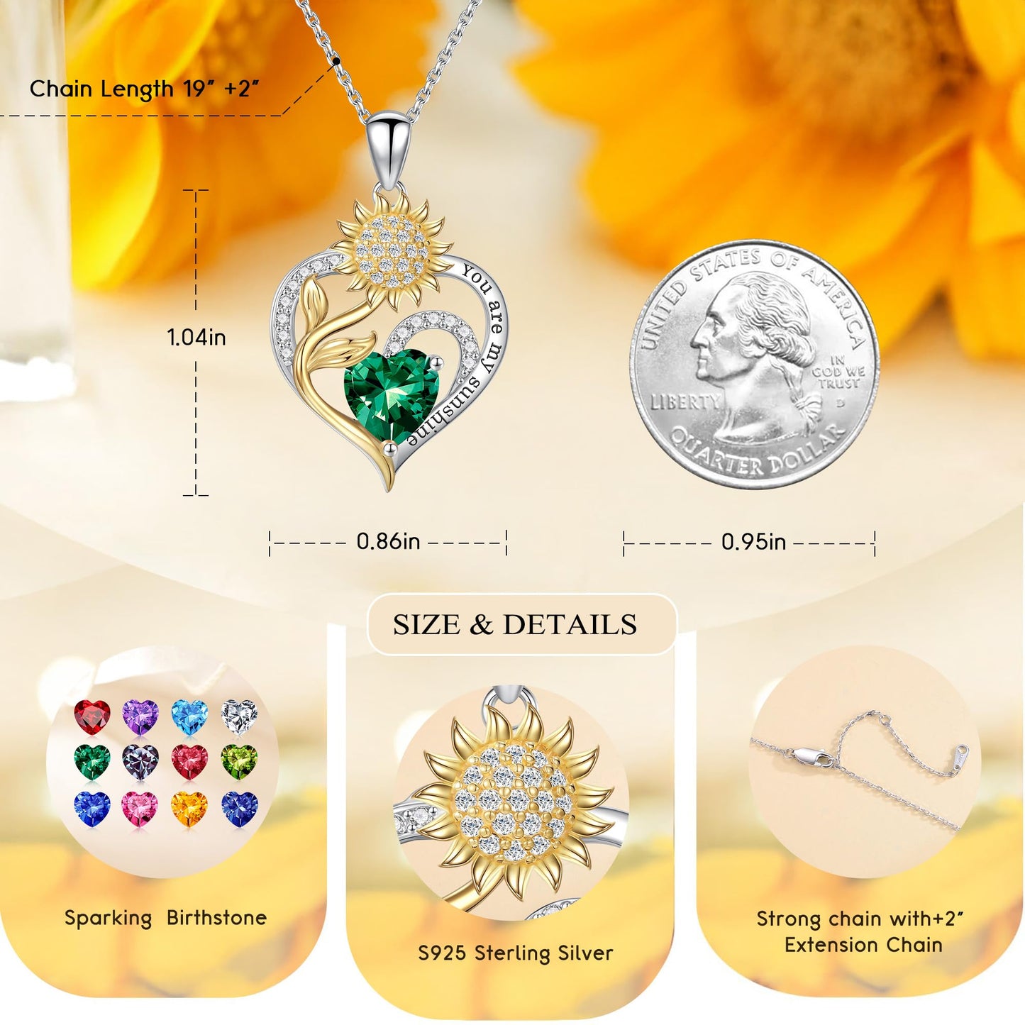 Iefil Sunflower Gifts for Women, Sunflower Necklace, Anniversary Birthday Gifts for Wife, July Simulated Ruby Necklace, Jewelry for Women Wife Mom