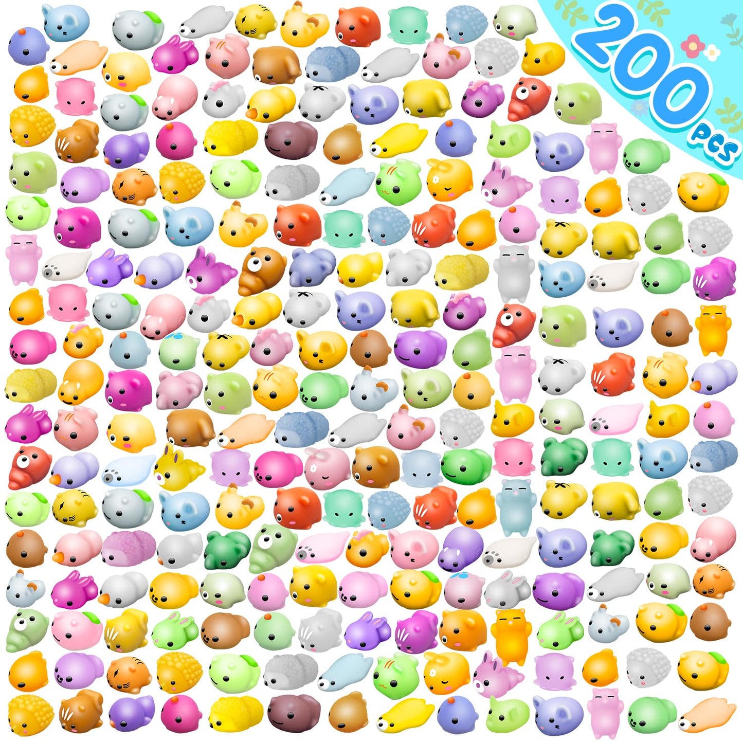 Dioju 200 Pcs Mochi Squishy Toy, Mini Kawaii Squishies Bulk Sensory Fidget Toys Goody Bag Party Favors for Kids, Classroom Prizes Pinata Filler Carnival Stocking Stuffers Christmas Birthday Gifts