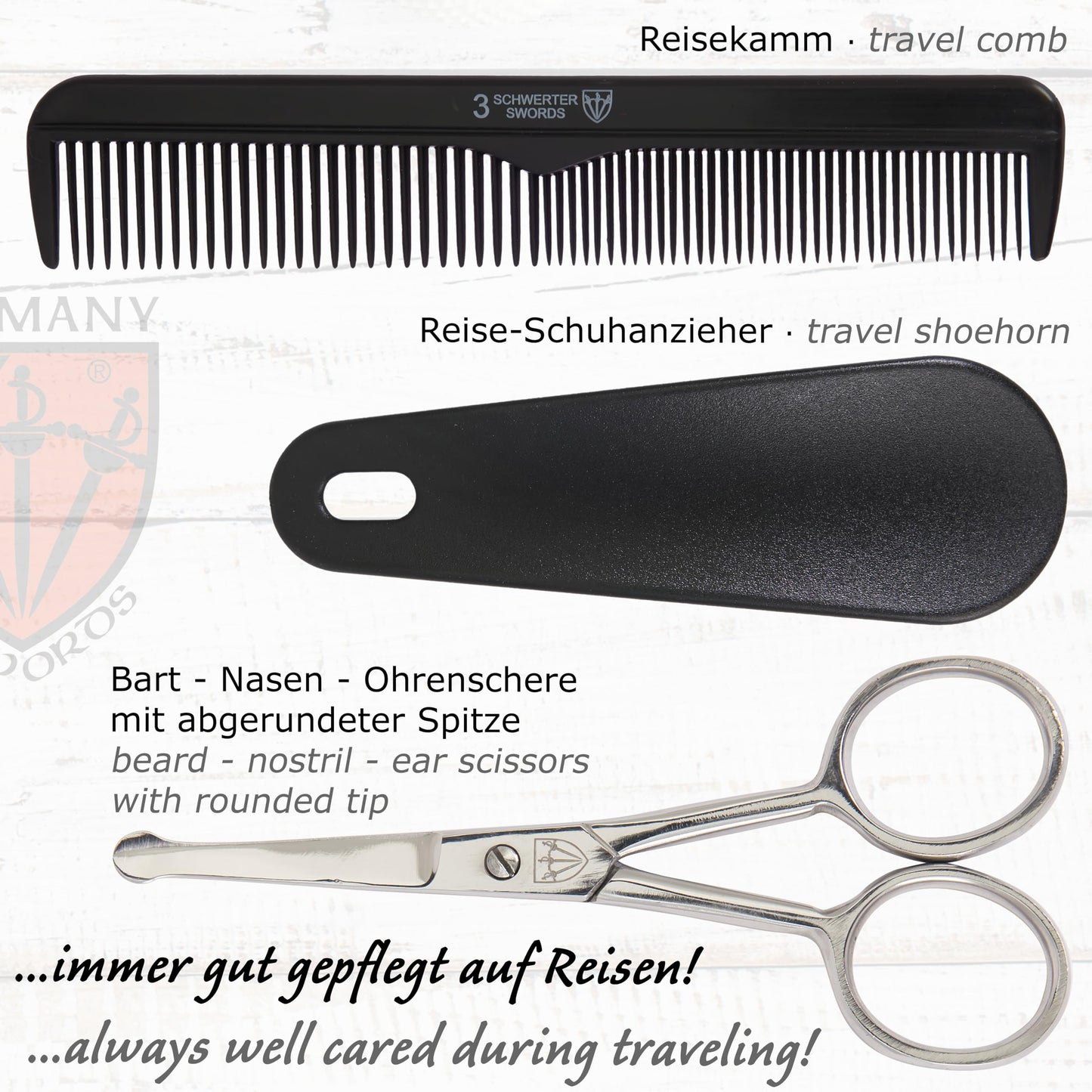 3 Swords Germany – brand quality 10 piece manicure pedicure grooming kit set for nail care tweezers file clipper, Made by 3 Swords (BLACK - GENUINE LEATHER)