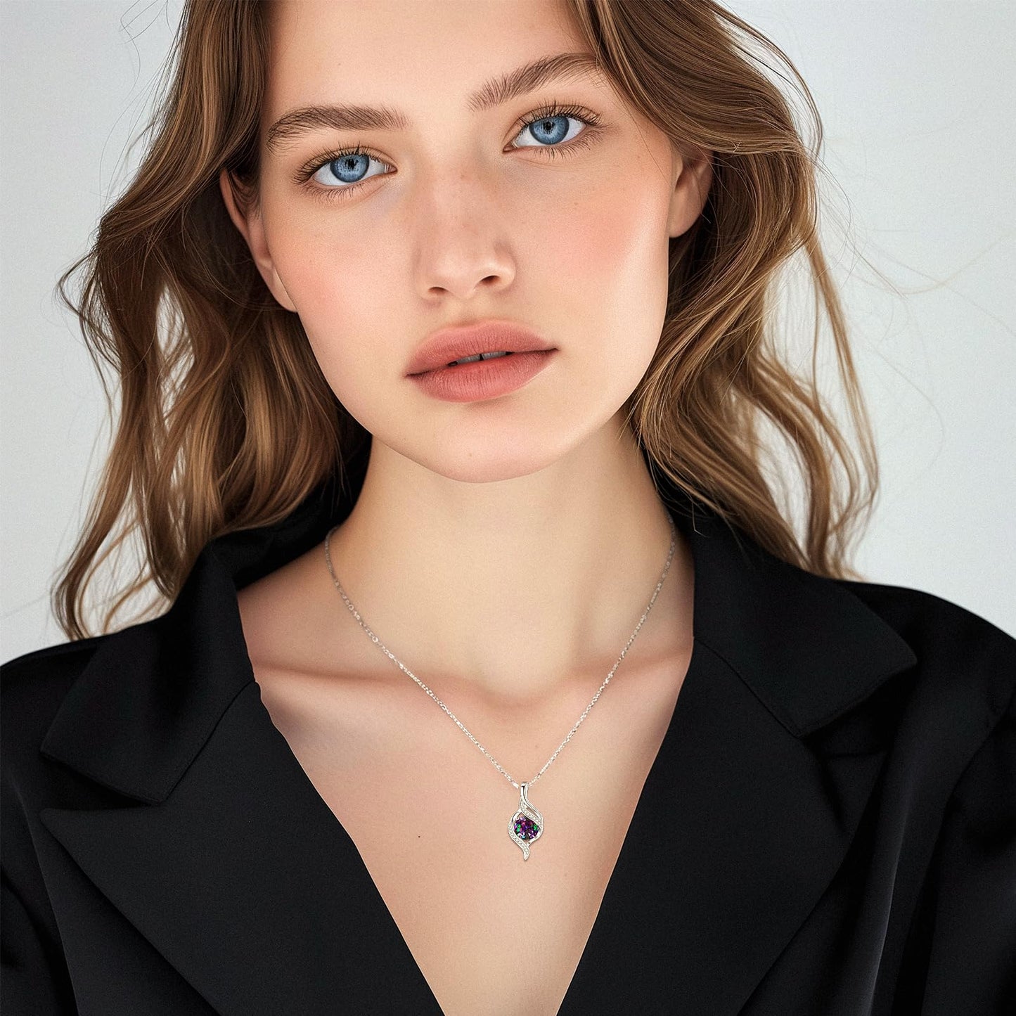 FANCIME June Birthstone Necklace for Women Round Alexandrite Necklace S925 Sterling Silver full Love Birthday Gifts for Mom Women, 16"+2" Inches