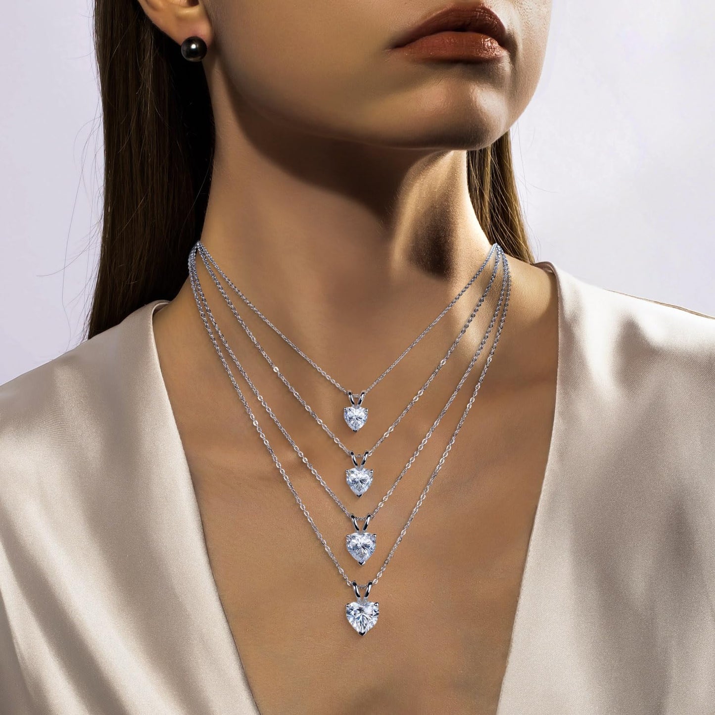 AnuClub Heart Shape Moissanite Pendant Necklace 2CT D Color VVS1 925 Sterling Silver Romantic Daily Wear Necklace for Women Wife Her with Certificate, 40+2+3cm Adjustable Chain