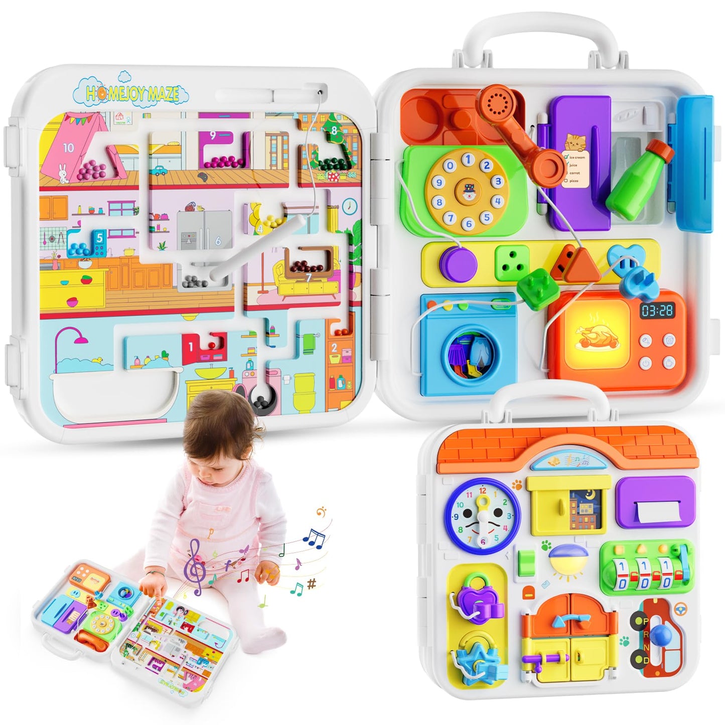 INNOSKY Toddler Montessori Toy Busy Board for 1-2 Year Old Boys Girls Gift, Baby Toy 12-18 Months, Musical Learning Educational Toys for 1 Year Old, 1st Birthday Baby Boy Girl Gifts
