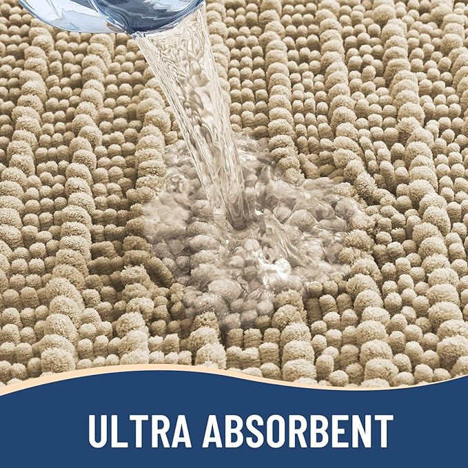 Arotive Luxury Chenille Bathroom Rug Mat, Extra Soft Thick Absorbent Shaggy Bath Rugs, Non-Slip Machine Wash Dry, Plush Bath Mats for Bathroom, Shower and Tub, 70x46, Beige