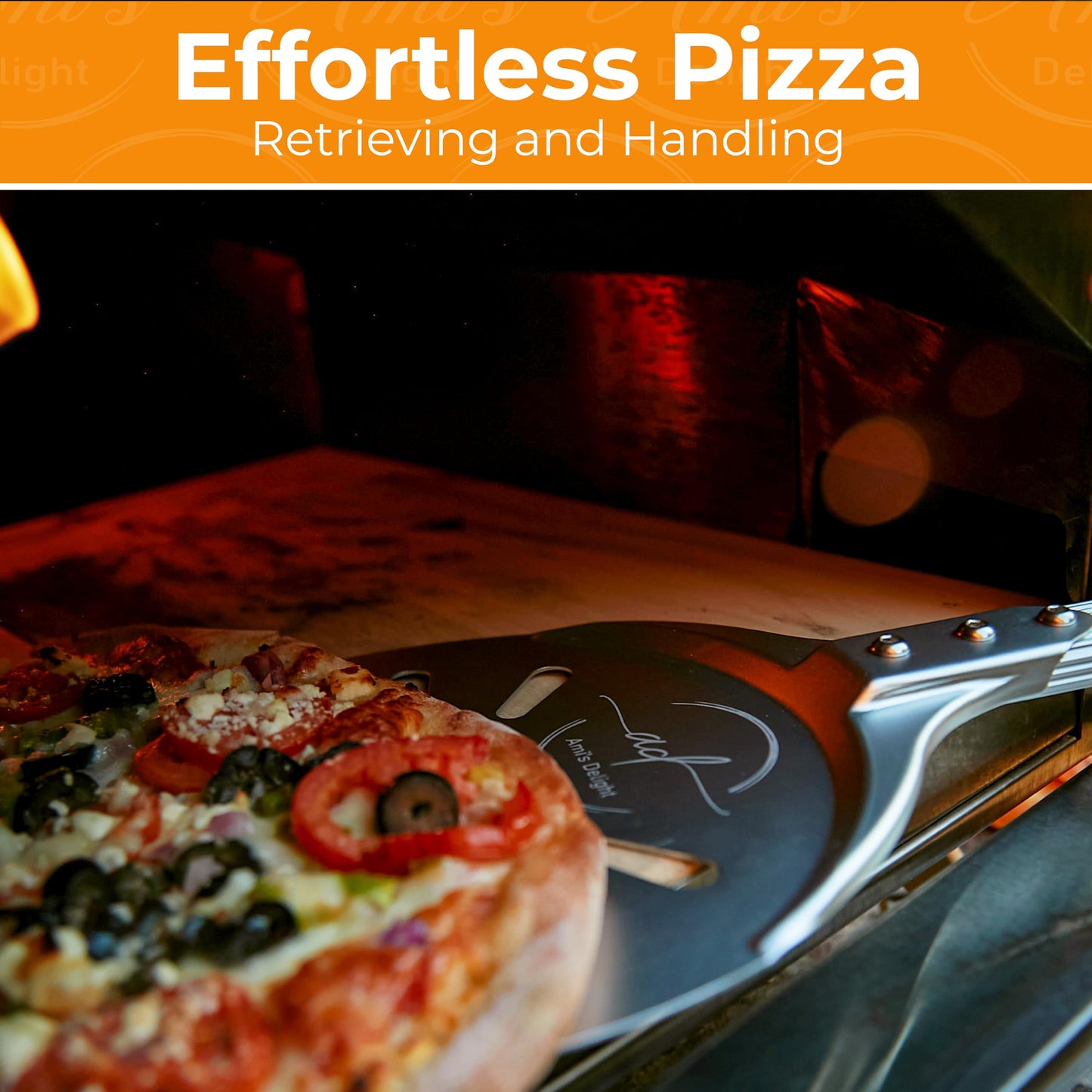 Ami’s Delight 8-Inch Perforated Pizza Turning Peel with Free Pizza Cutter | Lightweight Aluminum Pizza Peel Spinner with Long Handle | Essential Pizza Oven Accessories
