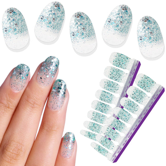 Color Street Sea Breeze Nail Polish Strips - Aquatic Glitter Dip with Clear Glitter Finish 16 Double-Ended Strips. Wear Alone for a Subtle Shimmer or Layer Over Your Favorite Nail Color