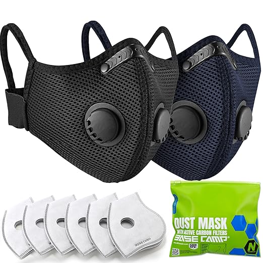 BASE CAMP Upgrade M Plus Dust Mask, Reusable Respirator Mask for Woodworking, Face Protection with 99.9% Effective Carbon Filters for Construction, Landscaping, Sanding, Painting, Pollution