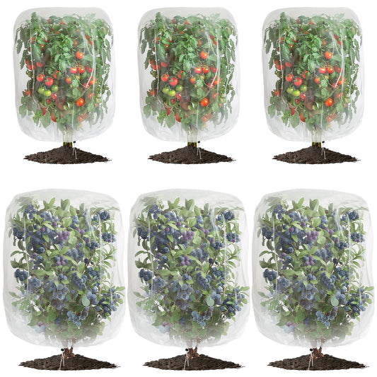 6 Pack Garden Netting for Plants 2.6x3.3ft - 3.3x4.9ft Mesh Fruit Tree Blueberry Pest Barrier Bug Netting with Drawstring 2-Size Insect Bird Netting for Tomato Vegetable Net