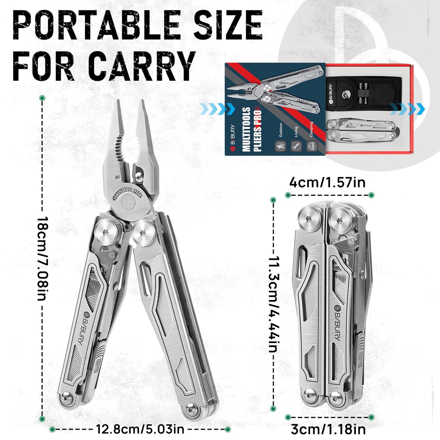 BIBURY Multitool Pliers Pro BI2045, Foldable Multitools with Replaceable Wire Cutters and Saw, Stainless Steel Multi Tool w/Upgraded Scissors and Screwdriver Set, Ideal for Camping, Hiking, Survival